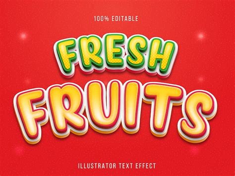 Efecto de texto editable estilo de título de frutas frescas Vector