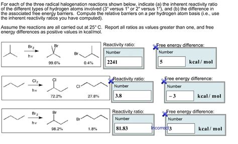 SOLVED For Each Of The Three Radical Halogenation Reactions Shown