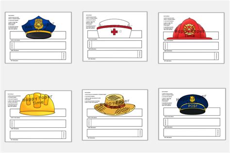 Community Helpers Paper Hats Career Day Printable Paper Costume Craft