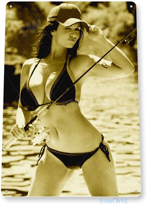 Amazon Tinworld Tin Sign Reel It In Pin Up Fishing Girl Hot Rod Reel Fish Metal Decor