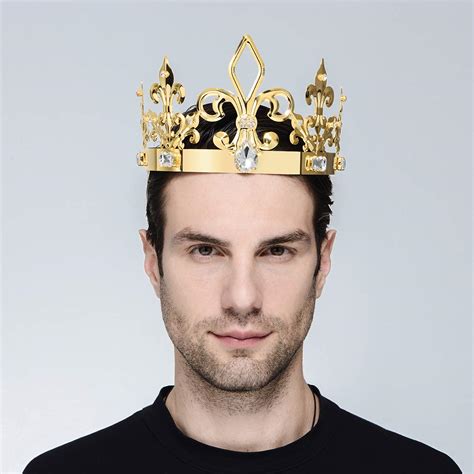 Dczerong King Crown Costume Round Metal Crystal Tiara Adult Male