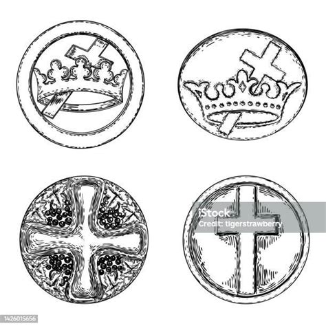 Circular Decorative Christian Religion Cross And Crown Design Religious