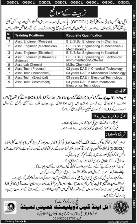 OGDCL Training Opportunities In Islamabad Jang On 26 Oct 2012 Jobs