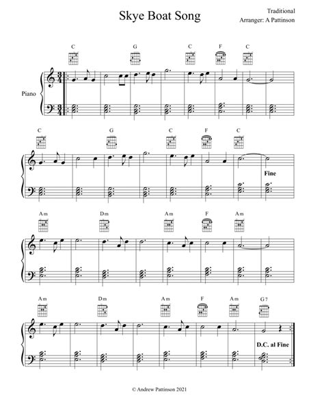 Skye Boat Song For Easy Piano Arr Andrew Pattinson Von Traditional