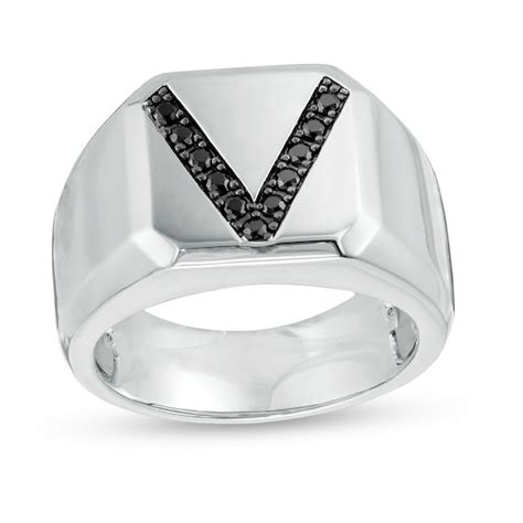 Vera Wang Men 15 Ct Tw Enhanced Black Diamond V Bevelled Edge Signet Ring In Sterling