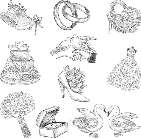 Dessins Vectoriels De Divers Symboles De Mariage Traditionnels