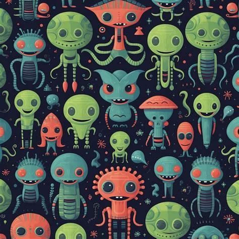 Un Primer Plano De Un Grupo De Extraterrestres De Dibujos Animados Sobre Un Fondo Oscuro Ai