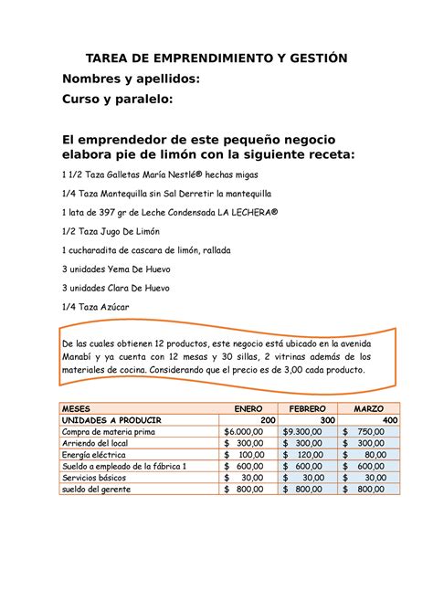 Tarea 2 Emprendimiento TAREA DE EMPRENDIMIENTO Y GESTIÓN Nombres y