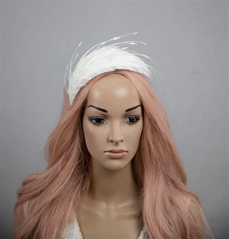 White Feather Headband Hat With Rhinestones Made To Order Etsy