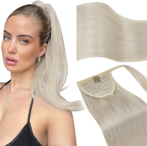 Vivien Platinum Blonde Clip In Ponytail Hair Extensions 16 Inch Remy