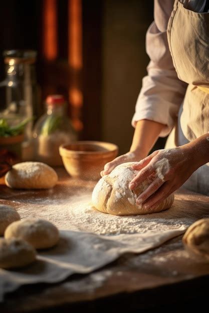 Premium Photo Male Hands Kneading Dough On Sprinkled With Flour Table