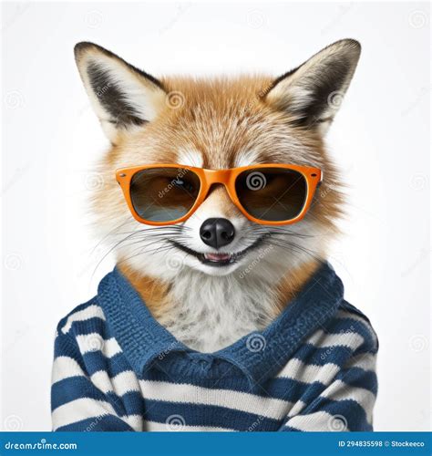 Funny Fox Wearing Sunglasses Characterful Animal Portrait In Mike