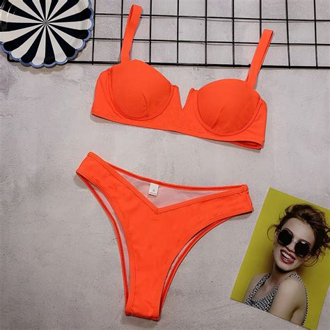 Maillot De Bain Sexy Néon Orange Micro Bikini Femmes Sangle Découpé