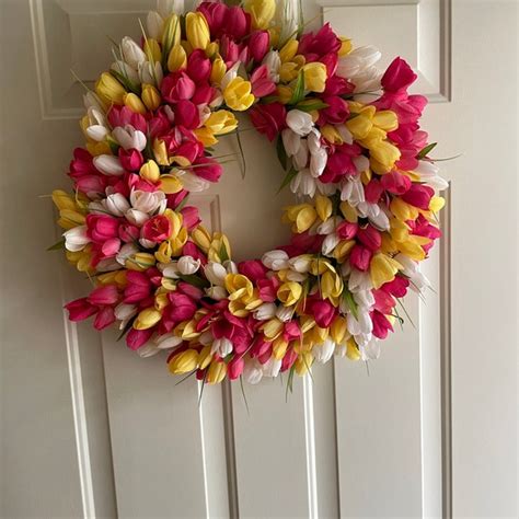 Silk Thin Spring Tulip Wreath Storm Door Wreaths Front Door Outdoor