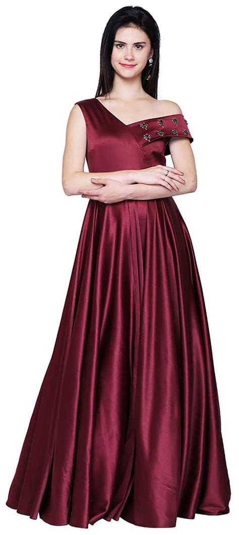 Festive Reception Red And Maroon Color Satin Silk Fabric Gown