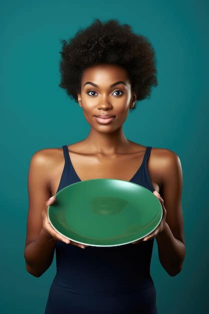 Premium AI Image Beautiful Chef Woman Presenting A Product On Empty Plate