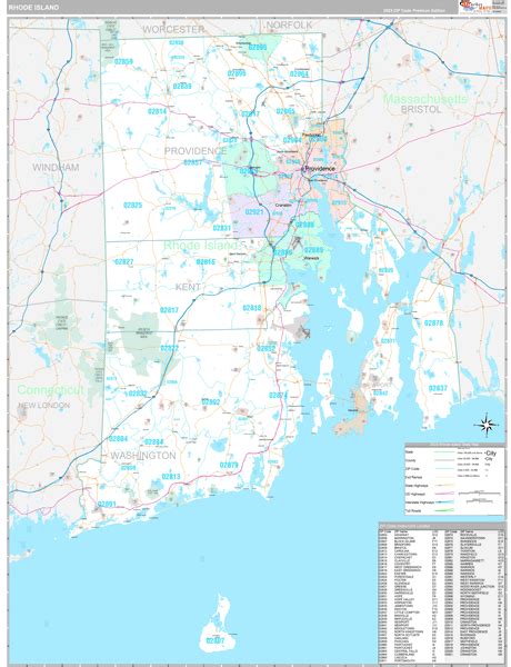 Rhode Island Wall Map Premium Style By Marketmaps Mapsales