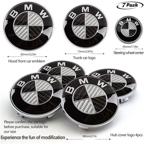 Buy 7pcs Bm Black And White Carbon Fiber Emblem Wheel Center Caps Hub Capsx4 Emblem Logo