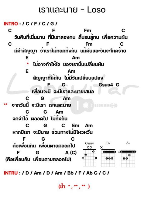 คอร์ดเพลง เราและนาย Loso Lenguitar ในปี 2024 เพลงกีตาร์ คอร์ดอูคูเลเล่ หนังสือเพลง