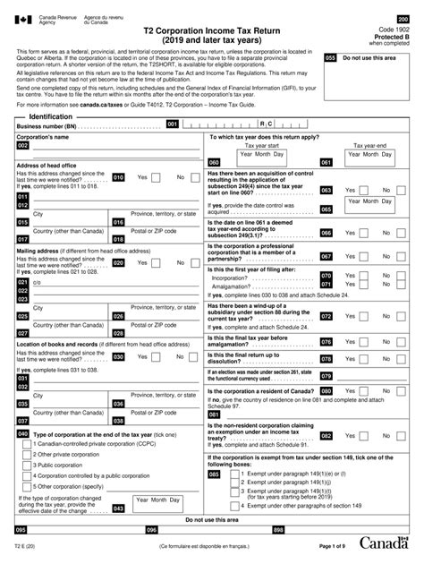 Canada T2 Corporation Income Tax Return 2020 2022 Fill And Sign Printable Template Online Us