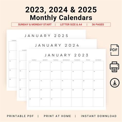 2023 2024 2025 Monthly Planner Printable 3 Years Monthly Planner ...