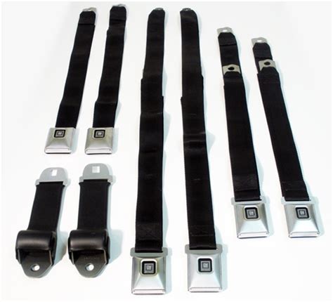 1970 Camaro Seat Belt Set Front And Rear Deluxe Black With Stainless Buckle And Gm Button