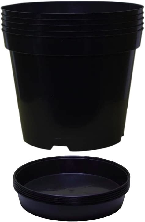 Muddy Hands Pack Of Black Plastic Plant Pots Saucers Outdoor