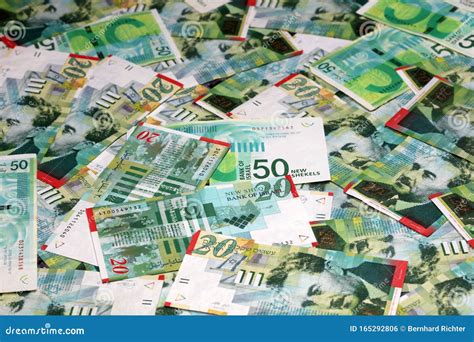 Israeli New Shekel Banknotes Arranged As a Background Stock Photo ...