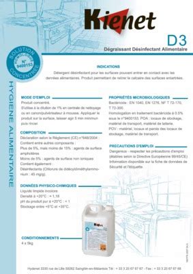 Techline Ne Detergent Desinfectant Plonge Et Surfaces Pdf Notice