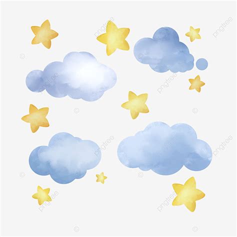 Acuarela Nubes Cielo Nocturno Estrellas Amarillas PNG Dibujos Cielo