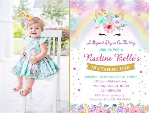 Rainbow Unicorn Themed First Birthday Party Invitation Lupon Gov Ph