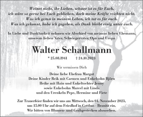 Traueranzeigen Von Walter Schallmann Lr Online Trauer De