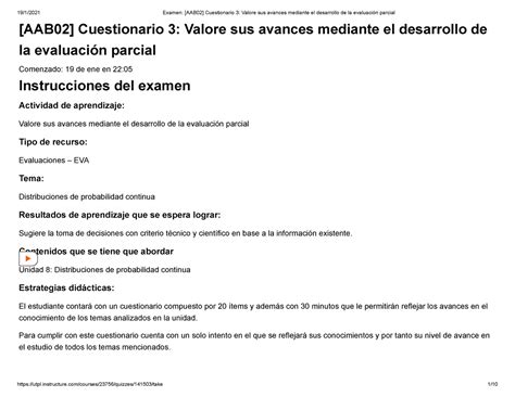 Examen Aab Cuestionario Valore Sus Avances Mediante El