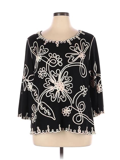 Once 1 Again Floral Black Short Sleeve Blouse Size 1x Plus 42 Off