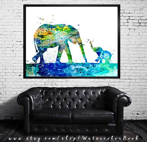 Mom and Baby Elephant Print Watercolor Print Animal Art Art - Etsy