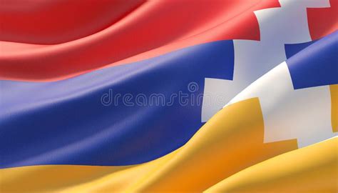 Waved Highly Detailed Close Up Flag Of Artsakh 3D Illustration Stock