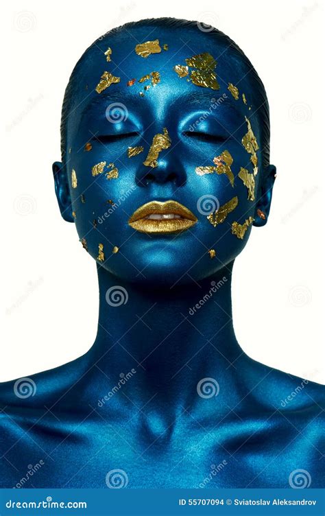 Beauty Fashion Halloween Girl with Closed Eyes, and Blue Skin Stock ...