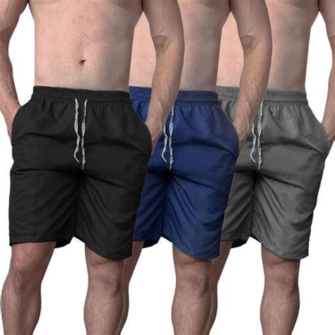 Kit Bermudas Masculina Lisa Tactel Praia Academia Bolsos Caminhada