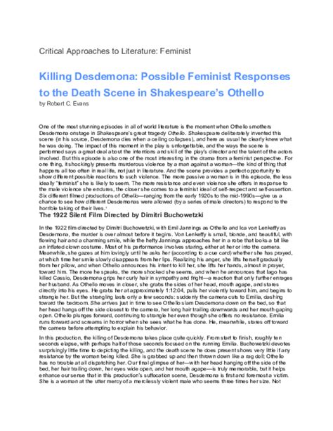 (DOC) Killing Desdemona - Possible Feminist Responses to the Death ...