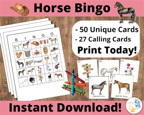 Horse Bingo Cards Printable Bingo Cards Kids Game Activity Horse