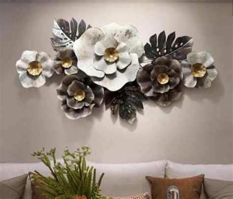 Silver And White Flowers Metal Wall Art Beautiful Metal Wall Etsy