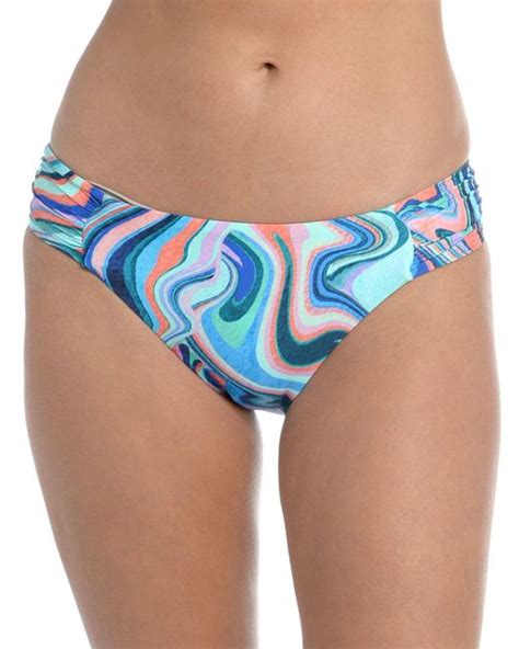 La Blanca Synthetic Cove Printed Side Shirred Bikini Bottom In Blue Lyst