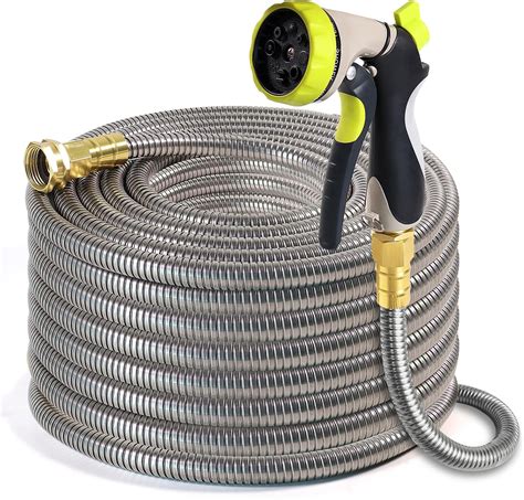 Metal Garden Hose 100 Ft 304 Stainless Steel Water Hose With Nozzle