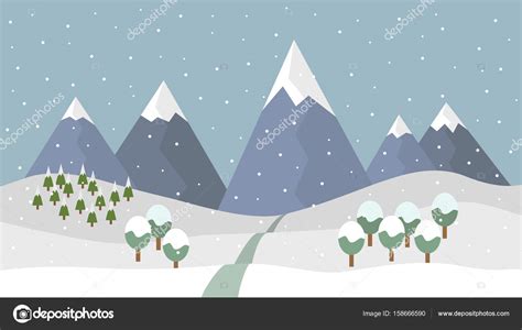 Image vectorielle Caricature paysage de montagne enneigé d hiver avec