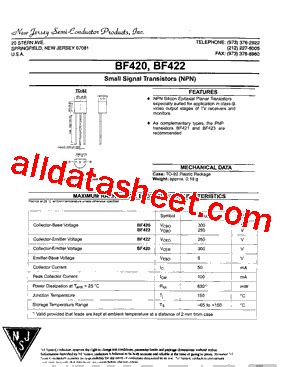 BF422 Datasheet PDF New Jersey Semi Conductor Products Inc