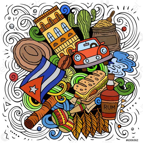 Cuba Cartoon Doodle Illustration Funny Cuban Design Stock Vector