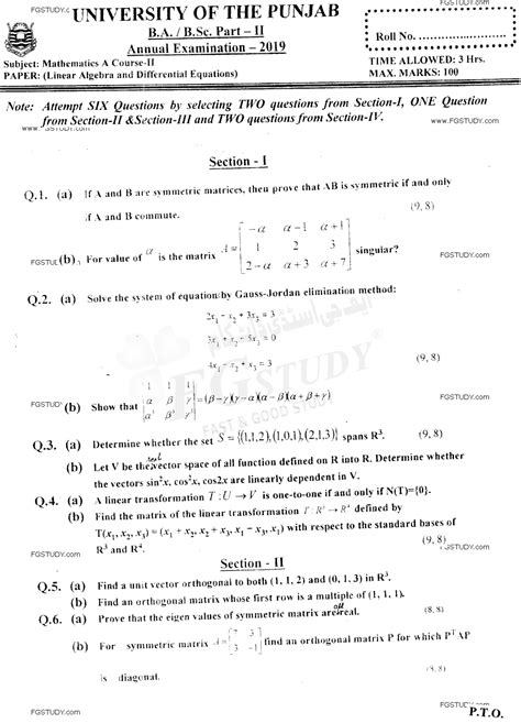 BSc Part 2 Mathematics A Course 2 Linear Algebra And Differential