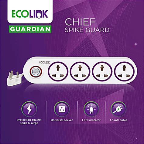 Buy Ecolink Spike And Surge Guard 4 Sockets 6a Chief 15 Meter Cable