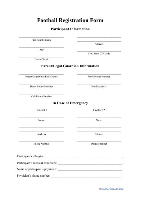 Football Registration Form - Fill Out, Sign Online and Download PDF | Templateroller