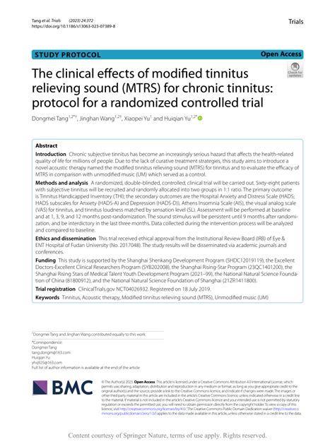 Pdf The Clinical Effects Of Modified Tinnitus Relieving Sound Mtrs